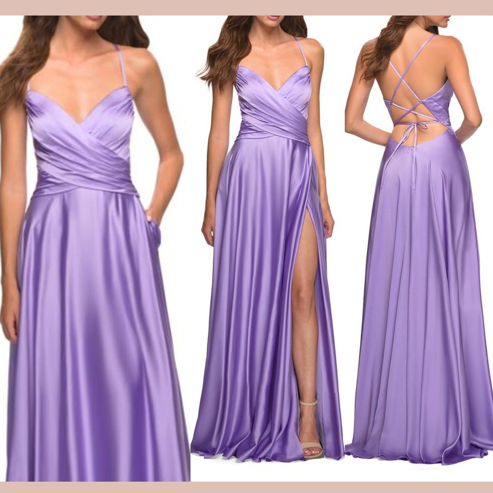 NWD La Femme [ 2 ] 30662 Cross Bodice Satin Gown‎ In Lavender Purple #J2241